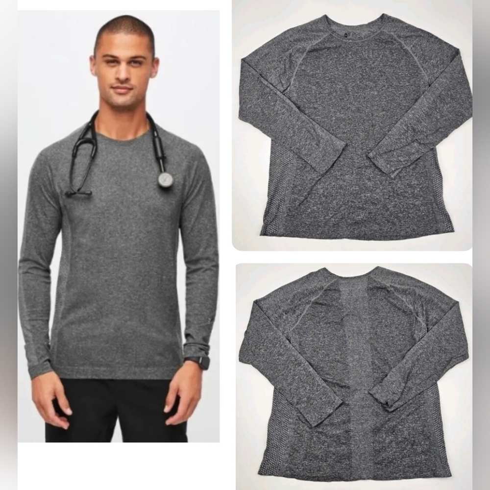 FIGS Men Makato Seamless Longsleeve Performance Underscrub In Graphite Size XL